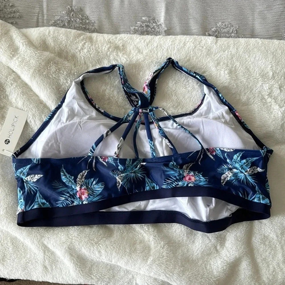 Holpick blue tropical floral print top and swim shorts bathing suit size 22W NWT - Picture 4 of 9
